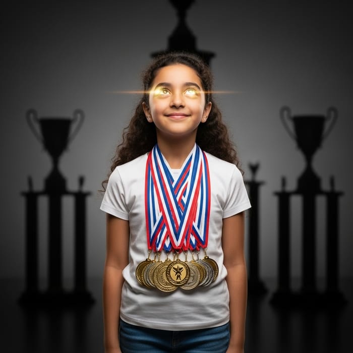 Girl Shining with Gold & Silver Medals Girl Shining with Gold & Silver Medals