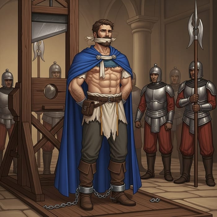 Courageous Prince in Royal Blue Cape Prepared for Execution