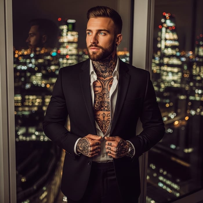 Sophisticated Urban Romanticism: Charismatic Man in London Night Lights