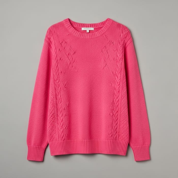 Cozy & Vibrant Pink Sweater for Warmth | Knitted Design on Neutral Background Cozy & Vibrant Pink Sweater for Warmth | Knitted Design on Neutral Background