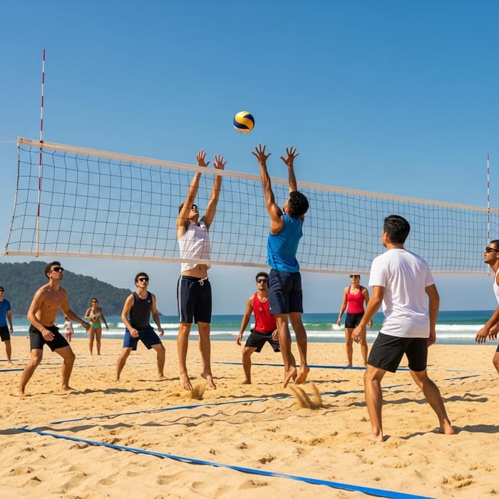 Exciting Volleyball Match on Sunny Beach | Dynamic Athletic Scene