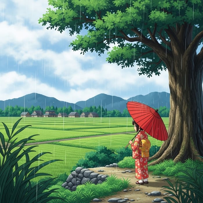 Beautiful Japanese Village in Gentle Rain Beautiful Japanese Village in Gentle Rain