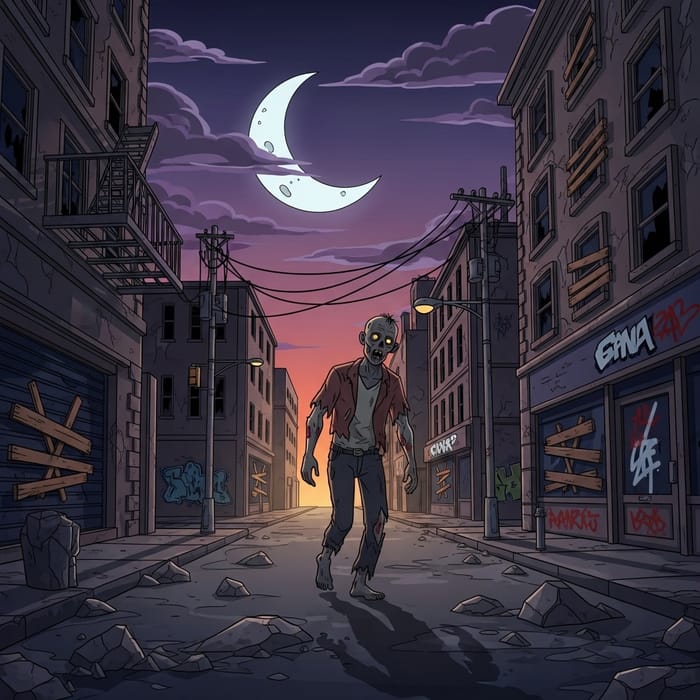 Eerie Zombie Scene on Dilapidated City Street | Haunting Atmosphere Eerie Zombie Scene on Dilapidated City Street | Haunting Atmosphere