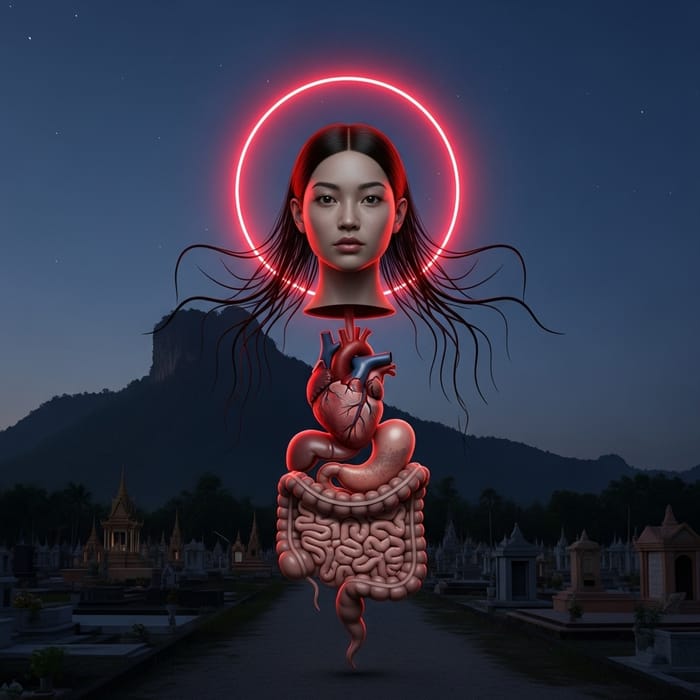 Twilight Nocturnal Female Spirit Artwork - Ethereal Asian Gluttony