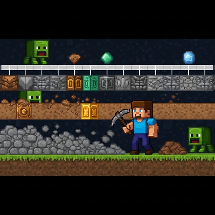 Minecraft Miner Steve in Time-Lapse Mining Scene Minecraft Miner Steve in Time-Lapse Mining Scene