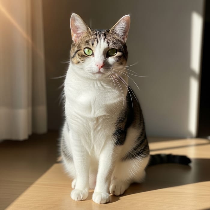 Elegant Cat with Bright Green Eyes and Graceful Posture