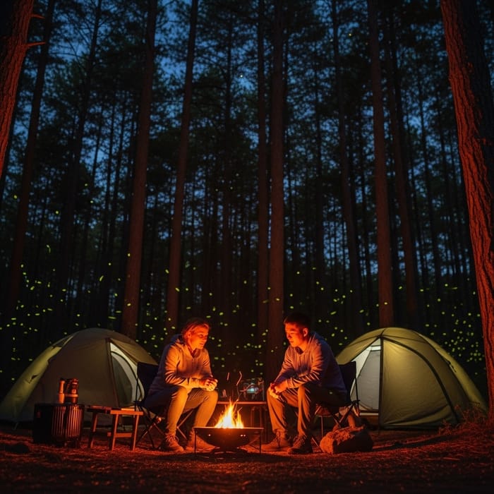 Enchanting Forest Camping with Fireflies