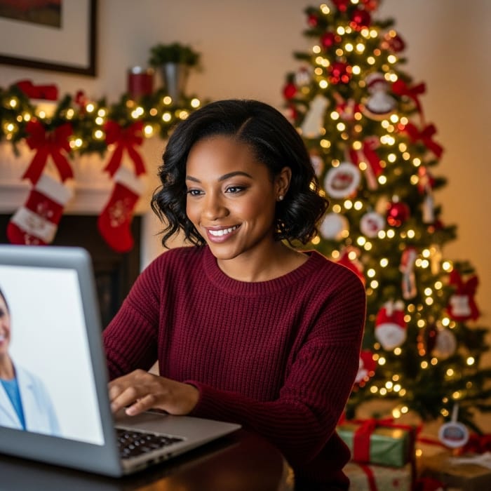 Virtual Holiday Consultation with Festive Decorations