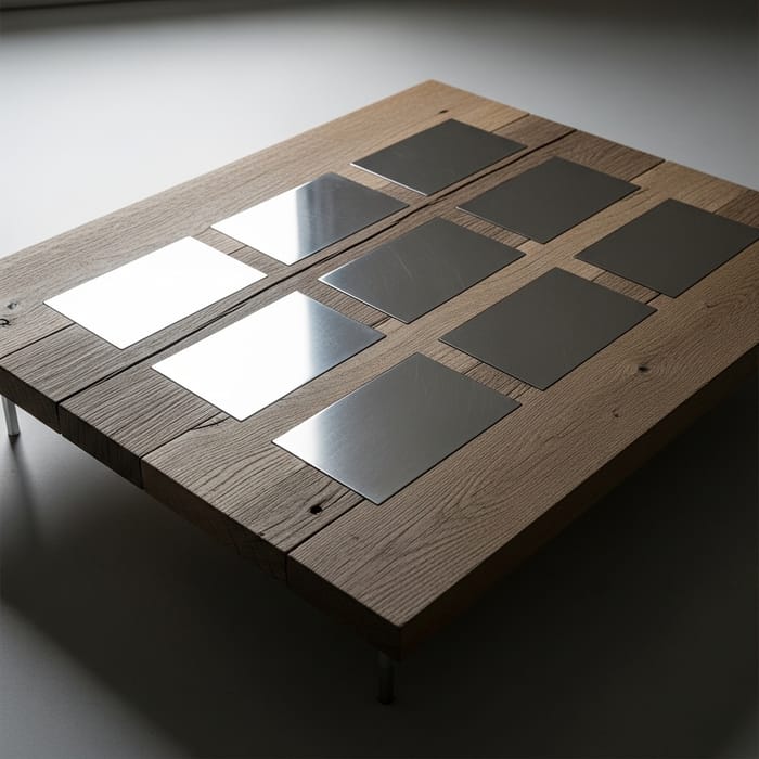 Elegant Wooden Platform with 6 Metal Panels for Footstep Detection