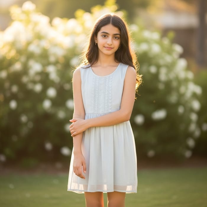 Slender Middle-Eastern Girl in Ethereal Summer Dress Slender Middle-Eastern Girl in Ethereal Summer Dress