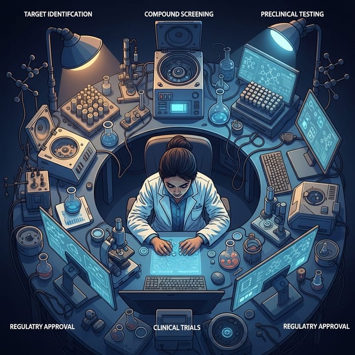 Drug Discovery & Development - Sci-Fi Inspired Digital Art Illustration