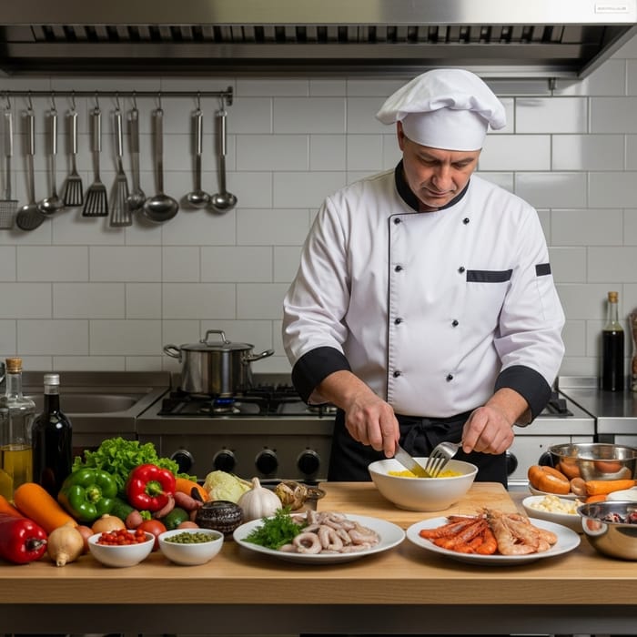 Crimean Chef Preparing Signature Dish | Fresh Ingredients & Rich Tradition