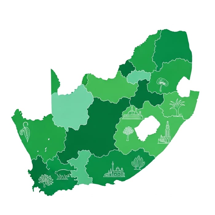 Green South Africa Map - Vibrant Province Shades