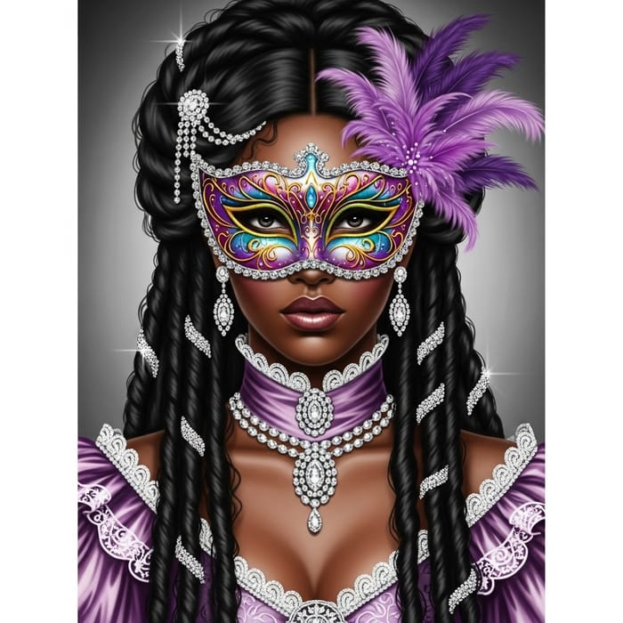 Stunning African American Woman: Victorian Ball Gown & Masquerade Mask