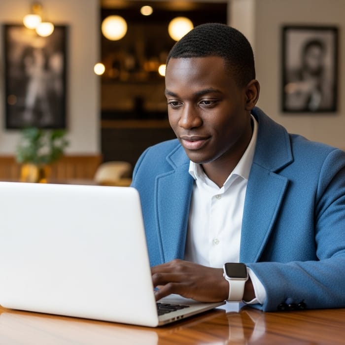Stylish Young Man with Watch and Laptop
