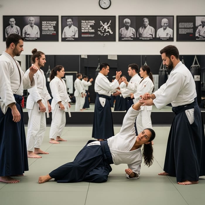 Diverse Group Practicing Aikido in Kimonos - Multicultural Energy