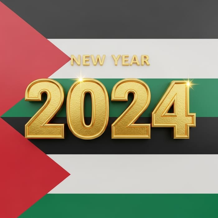 New Year 2024 Greeting with Palestinian Flag Theme New Year 2024 Greeting with Palestinian Flag Theme