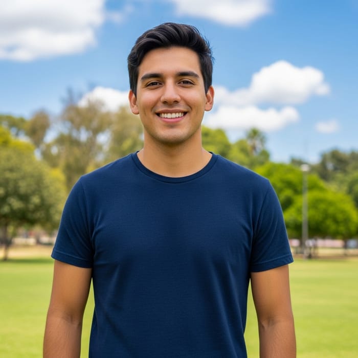 Young Man in Trendy Casual Attire | Serene Park Portrait