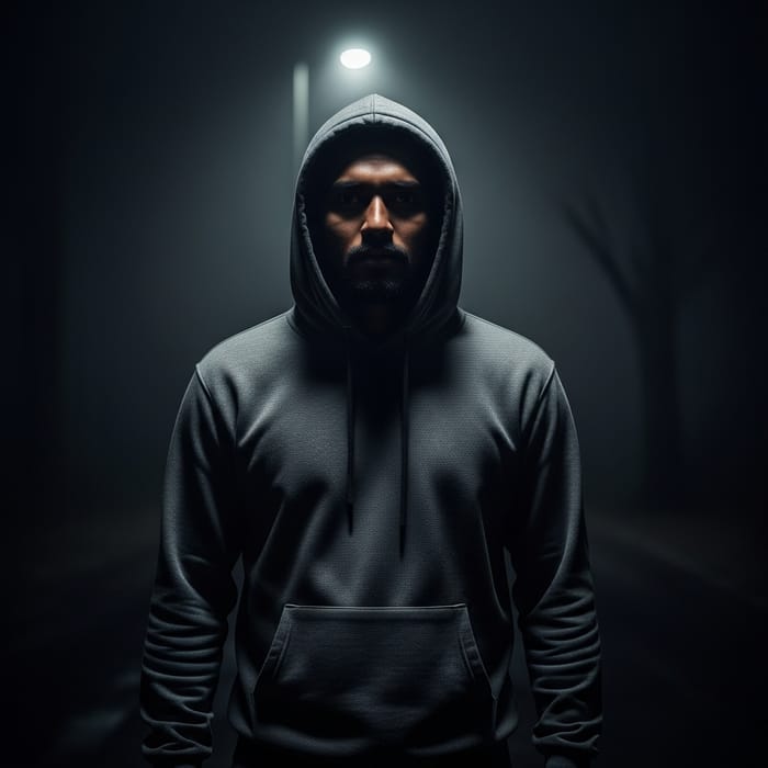 Lost Man in Hoodie Seeking Direction in the Dark Lost Man in Hoodie Seeking Direction in the Dark