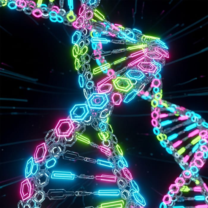 Futuristic 3D DNA Rendering in Cyberpunk Style Futuristic 3D DNA Rendering in Cyberpunk Style