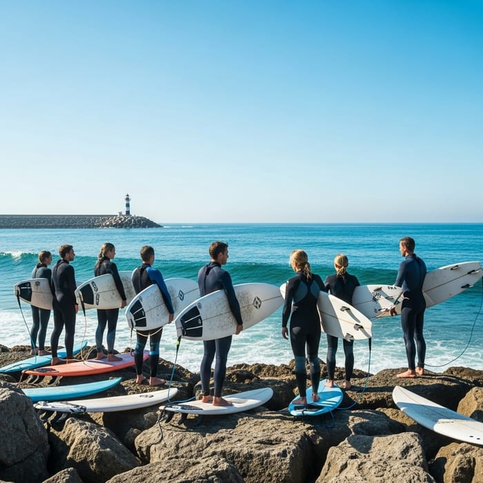 Daring Surfing Adventure on Jagged Rocks Daring Surfing Adventure on Jagged Rocks