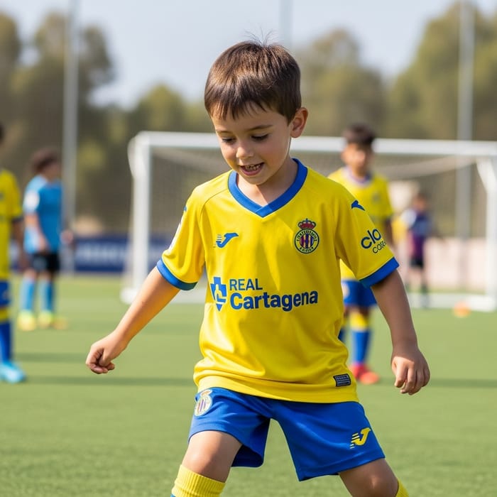 Child in Real Cartagena Football Team Jersey Child in Real Cartagena Football Team Jersey