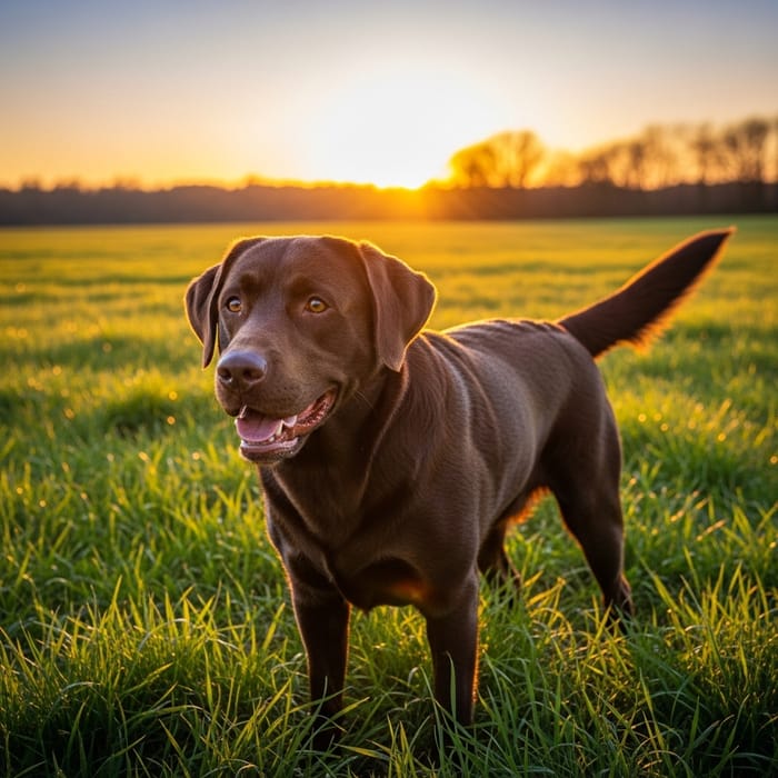 Chocolate Labrador in Vibrant Field