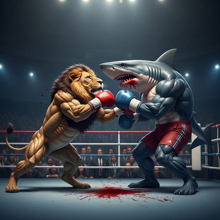 Muscular Lion vs Shark in Epic Boxing Match Muscular Lion vs Shark in Epic Boxing Match