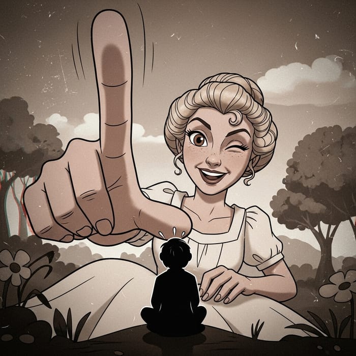 Enchanting Giant Woman: Imaginative Animation Scene with Playful Peril Enchanting Giant Woman: Imaginative Animation Scene with Playful Peril