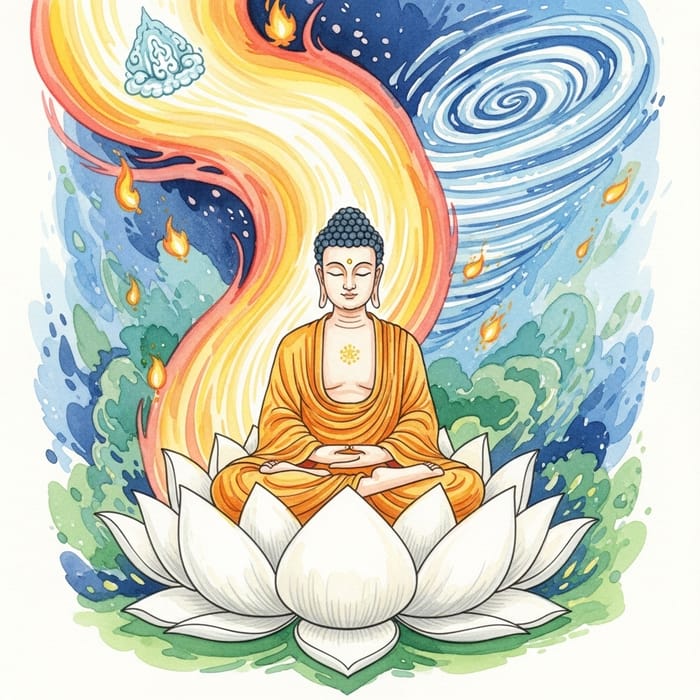 Meditating Buddha on White Lotus | Tranquil Watercolor Art Meditating Buddha on White Lotus | Tranquil Watercolor Art