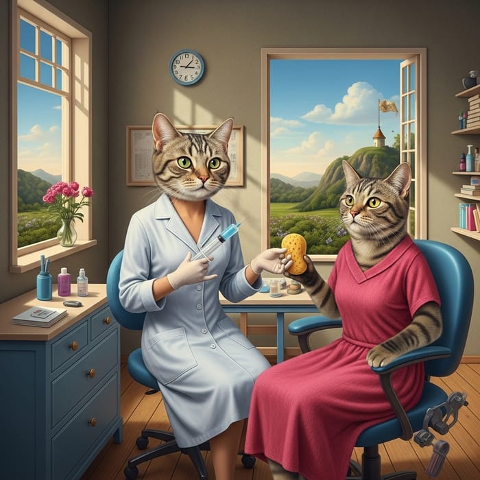 Surreal Cat Cosmetologist Gives Glamorous Treatment
