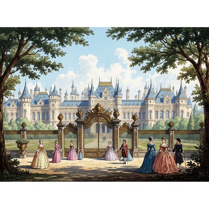 Majestic Royal Palace Watercolor Artwork