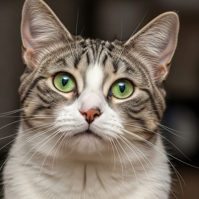 Striped Grey and White Cat - Medium-Sized Domestic Feline
