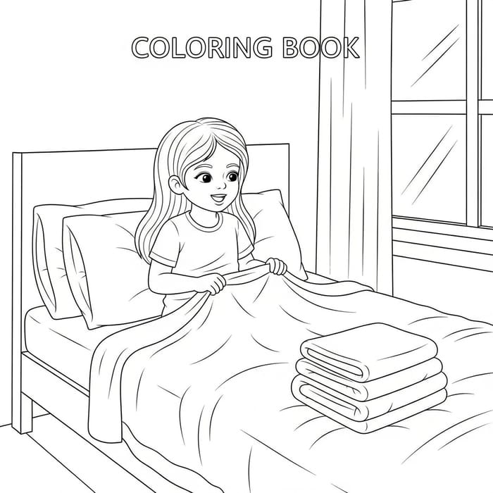 Excited Girl Waking Up - Coloring Page Excited Girl Waking Up - Coloring Page