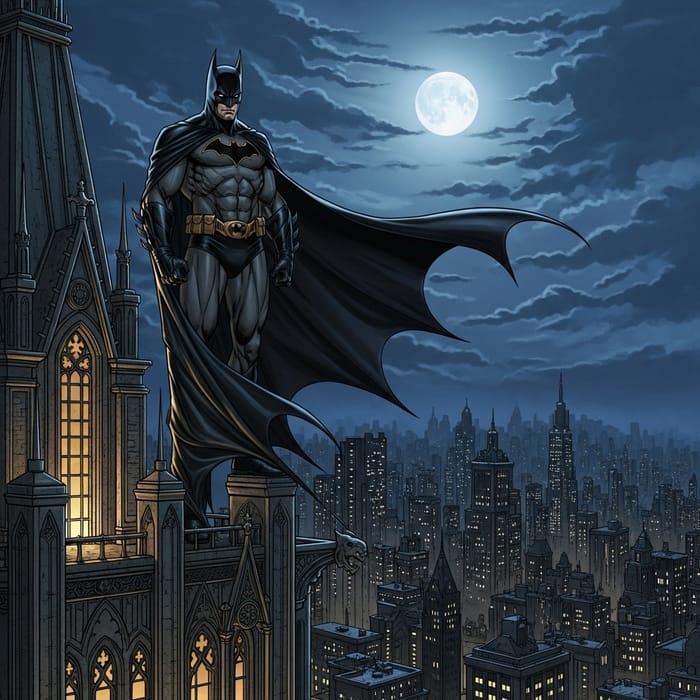 Batman on Gotham City Skyline