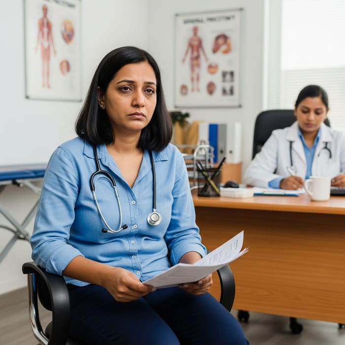 Emotionally Exhausted 40-Year-Old Woman Seeks Help for Burnout at GP Office