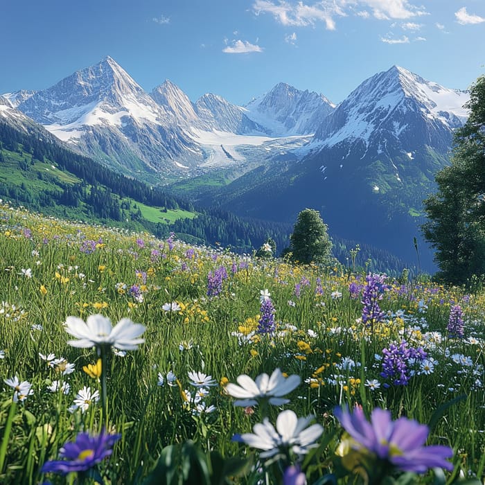 Serene Alpine Meadow with Wildflowers