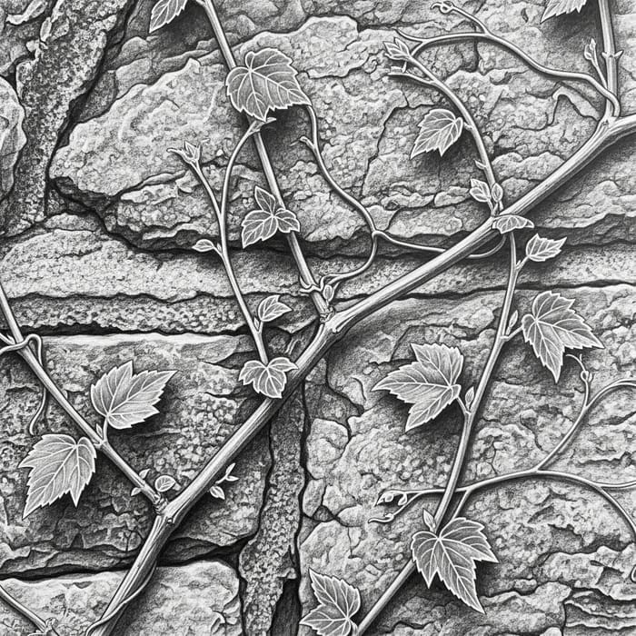 Symbolic Climbing Vine: Deep Pencil Drawing of Tenacity