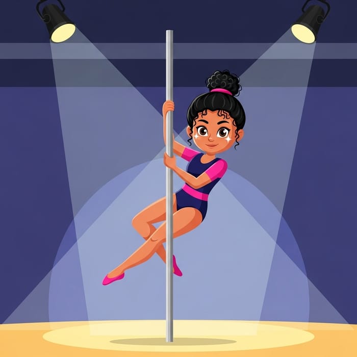 Poledance Girl Cartoon: Gymnastics in Action