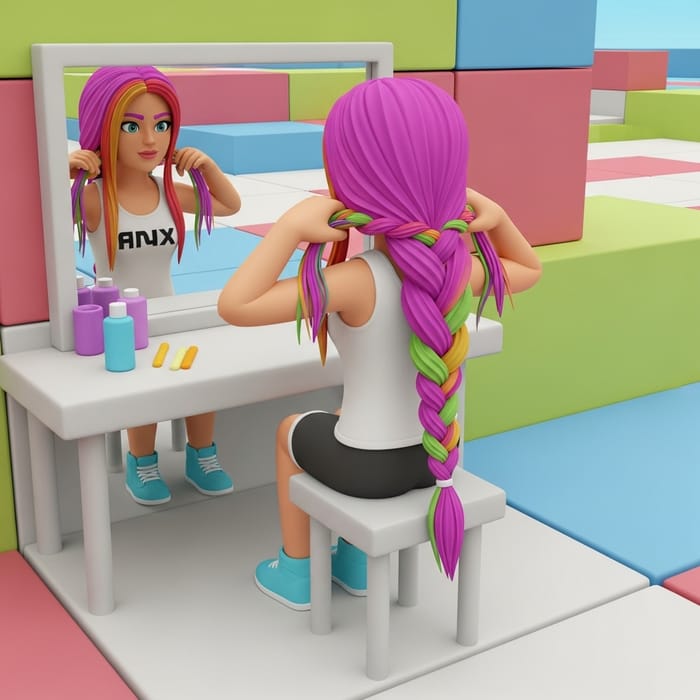 Roblox Woman Braiding Her Hair: Colorful Avatar | Virtual World