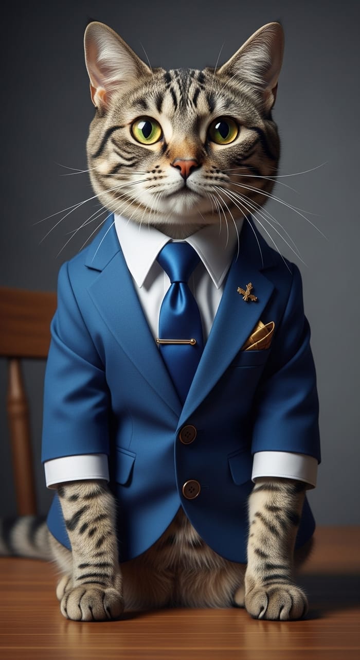 Elegant Blue Suit Cat with Gold Details Elegant Blue Suit Cat with Gold Details
