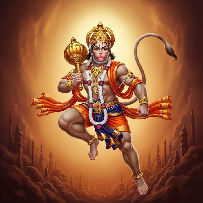 Hanuman - Hindu Monkey Deity in Flight