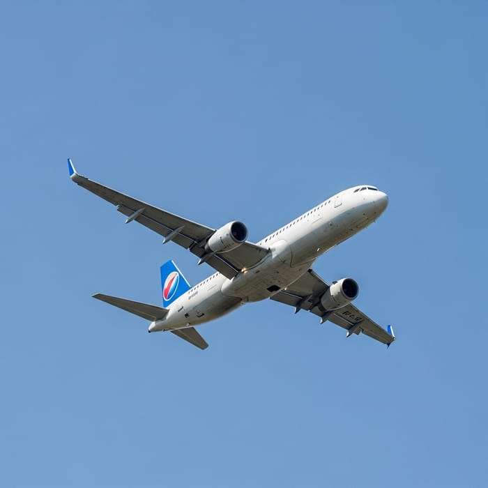 Sleek Airplane Soaring in Clear Sky Image