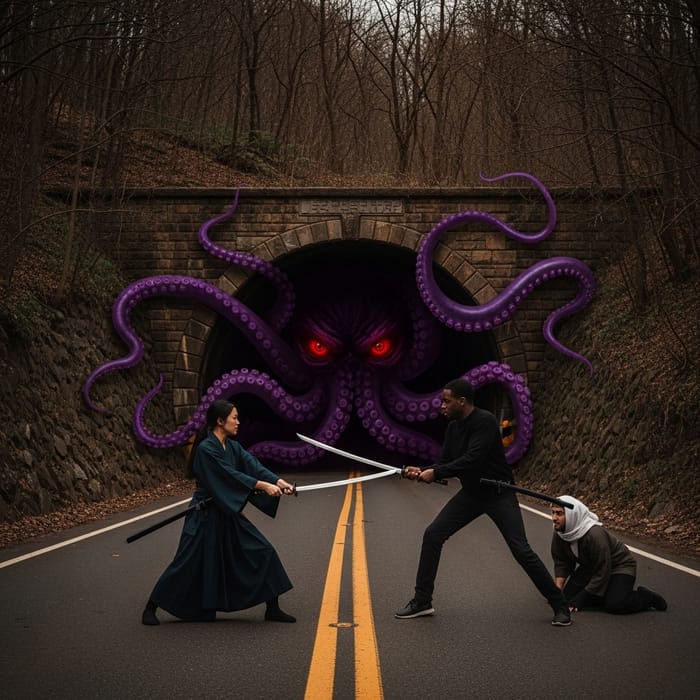 Intense Samurai Duel in Tunnel with Terrifying Octopus Intense Samurai Duel in Tunnel with Terrifying Octopus