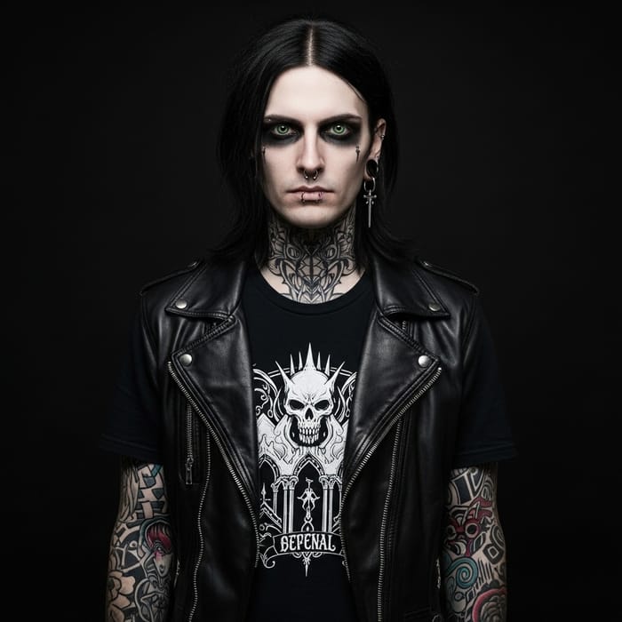 Caucasian Male with Tattoos in Gothic Style Caucasian Male with Tattoos in Gothic Style