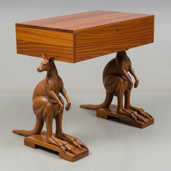 Unique Wooden Bed Serving Table with Kangaroo Feet Unique Wooden Bed Serving Table with Kangaroo Feet