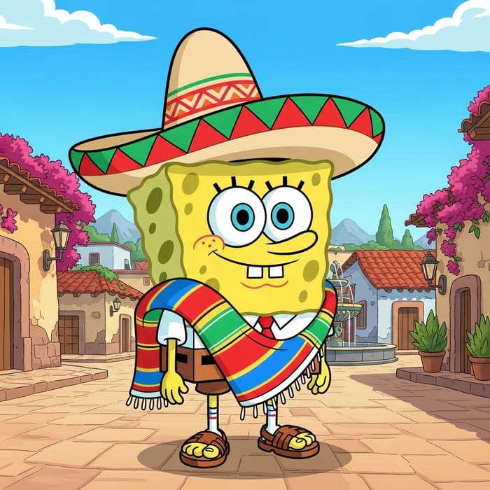 SpongeBob Dressed as Mexican: Traditional Attire Cartoon Character
