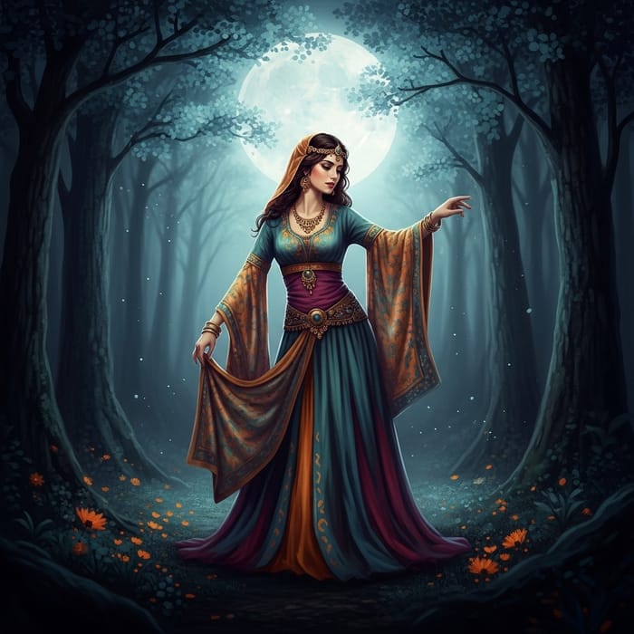 Enchanting Moonlit Forest Portrait of a Mysterious Woman - Ethereal Fantasy