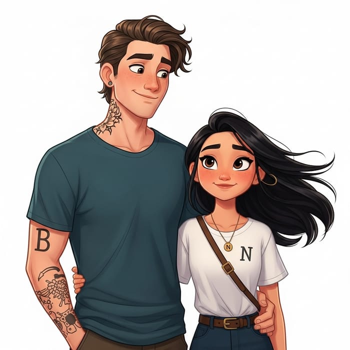 Animated Film-Inspired Couple with Tattoos - Caucasian Man & Hispanic Girl Animated Film-Inspired Couple with Tattoos - Caucasian Man & Hispanic Girl