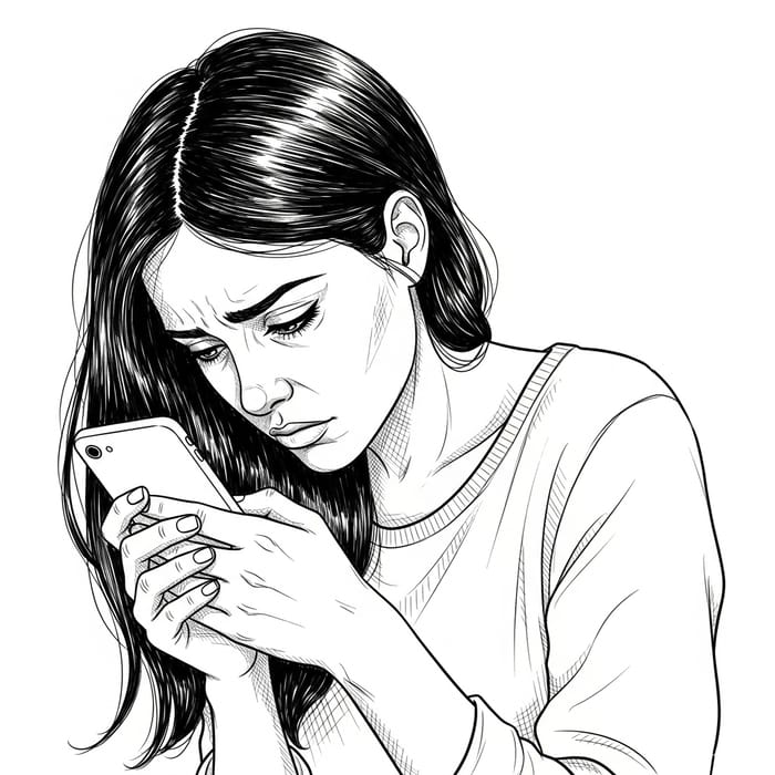 Person Using Mobile Phone with Sad Emotion - Expressing Sorrow Person Using Mobile Phone with Sad Emotion - Expressing Sorrow
